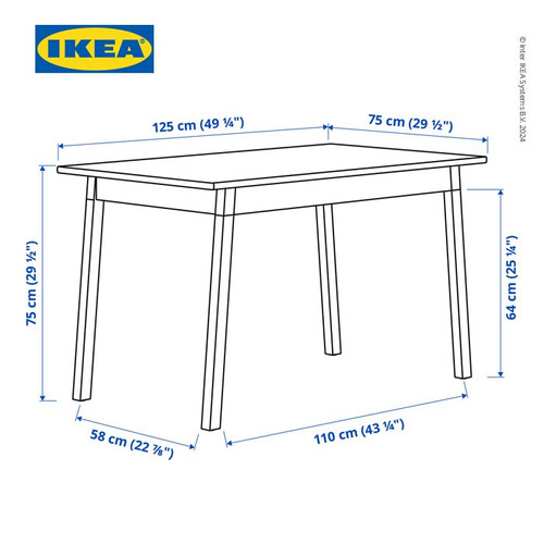 IKEA PINNTORP Meja Makan Minimalis Cokelat/Putih125x75 cm
