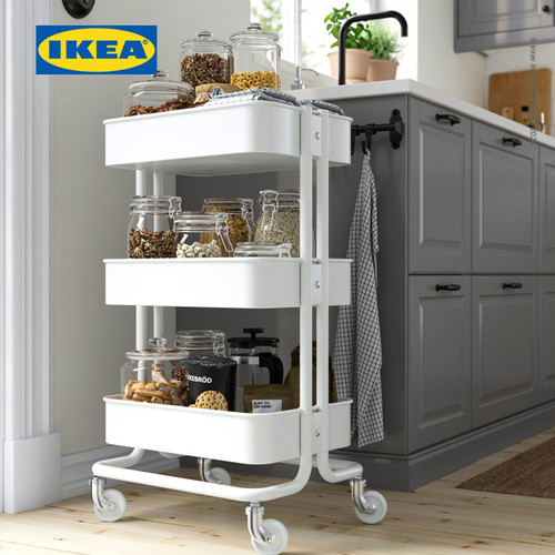 IKEA RASKOG Troli Dapur dengan 3 Rak Putih Serbaguna 35x45x78 cm