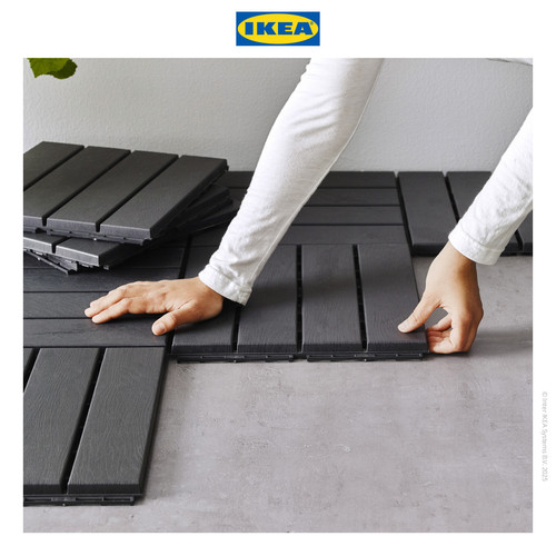 IKEA RUNNEN Decking Tile Bongkar Pasang Abu-Abu Tua 0.81 m² Isi 9Pcs