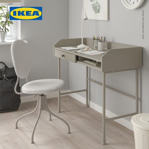 IKEA HAUGA Meja Kerja / Belajar Dengan Penyimpanan Krem 100x45 cm