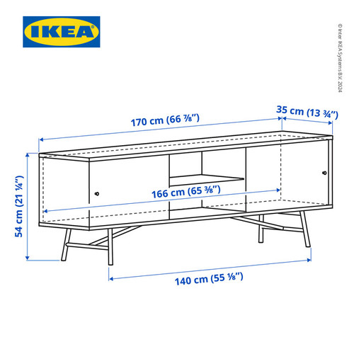 IKEA SVENARUM Meja TV Dengan Pintu Geser Bahan Bambu 170x35x54 cm