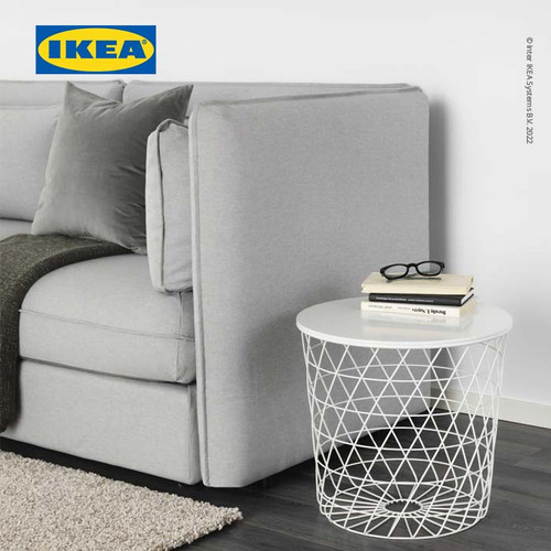 IKEA KVISTBRO Meja Penyimpanan Samping Sofa Putih Minimalis 44cm