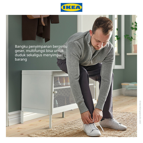 IKEA MACKAPAR Bangku Penyimpanan dengan Pintu Geser Putih 100x37cm