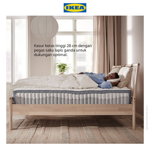 IKEA VAGSTRANDA Kasur Kantong Pegas Tipe Keras Biru Muda 180x200cm