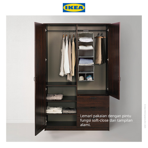 IKEA MUSKEN Lemari Pakaian 2 Pintu dan 3 Laci Cokelat 124x60x201 cm
