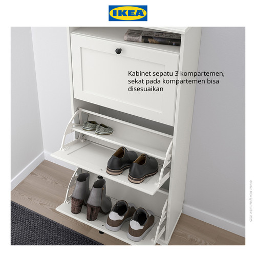 IKEA BRUSALI Kabinet Sepatu dengan 3 Kompartemen Putih 61x30x130cm
