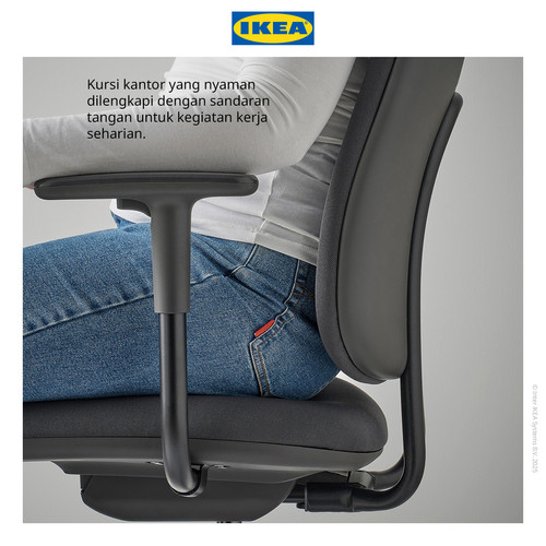 IKEA SMORKULL Kursi Kantor dengan Sandaran Tangan Abu-Abu Tua