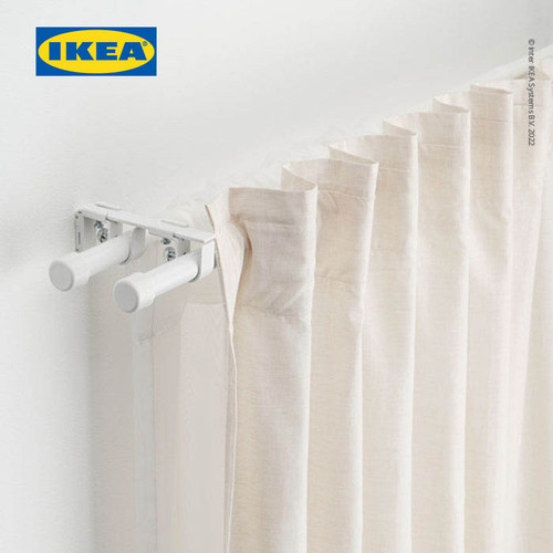 IKEA BEKRAFTA Set Batang Dua Gorden Putih 120-210cm 19mm