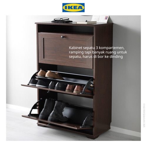 IKEA BRUSALI Kabinet Sepatu dengan 3 Kompartemen Cokelat 61x30x130cm