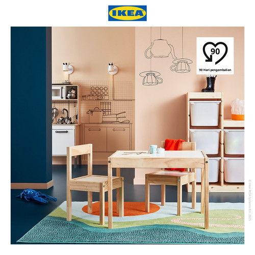 IKEA LATT Meja Belajar Anak dengan 2 Kursi Bahan Kayu