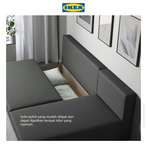 IKEA ALVDALEN Set Sofa Bed 3 Dudukan dengan Chaise Lounge Minimalis Knisa Abu-Abu/Hitam