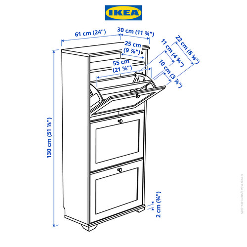 IKEA BRUSALI Kabinet Sepatu dengan 3 Kompartemen Putih 61x30x130cm