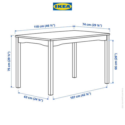 IKEA HAUGA Meja Makan Minimalis Abu-Abu/Veneer Kayu 118x74cm