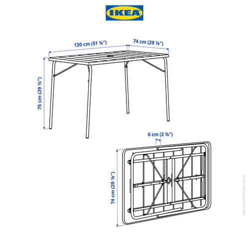 IKEA TORPARO Meja Luar Ruangan Dapat Dilipat Putih 130x74cm