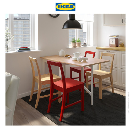 IKEA PINNTORP Meja Lipat Minimalis Cokelat Muda/Putih 67/124x75cm