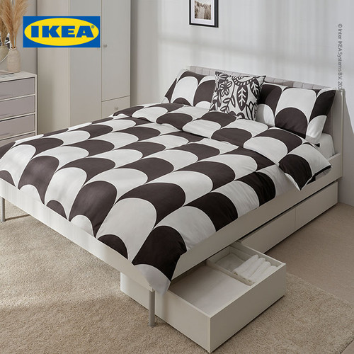 IKEA BRUKSVARA Rangka Tempat Tidur Dengan 3 Kotak Penyimpanan Putih 180x200cm