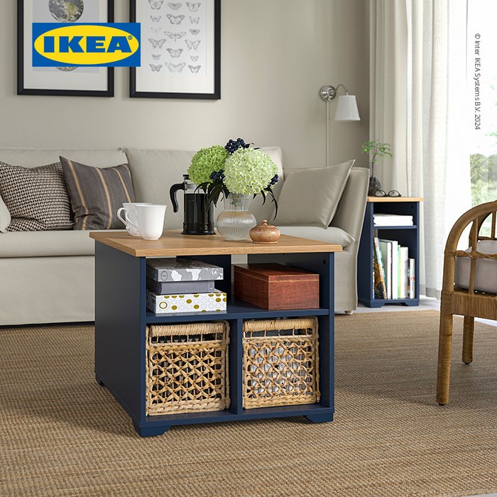 IKEA SKRUVBY Meja Tamu Dengan Kompartemen Penyimpanan 60x60cm Hitam-Biru