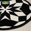 IKEA ENERGISYSTEM Karpet Bulu Tipis Bulat Putih/Hitam 130cm