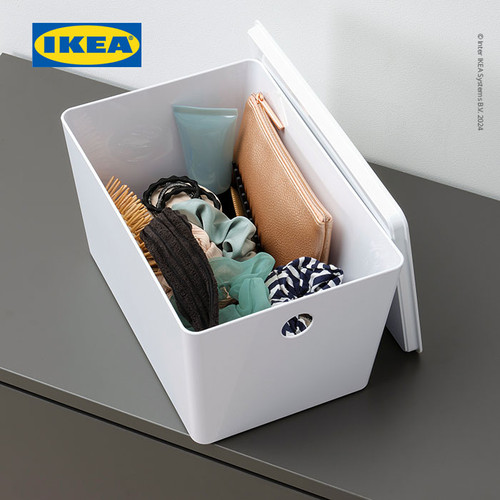 IKEA KUGGIS Kotak Penyimpanan Dengan Tutup Putih 18x26x15cm