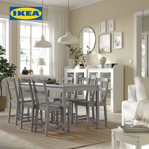 IKEA HAUGA Meja Makan Minimalis Abu-Abu/Veneer Kayu 168x74cm