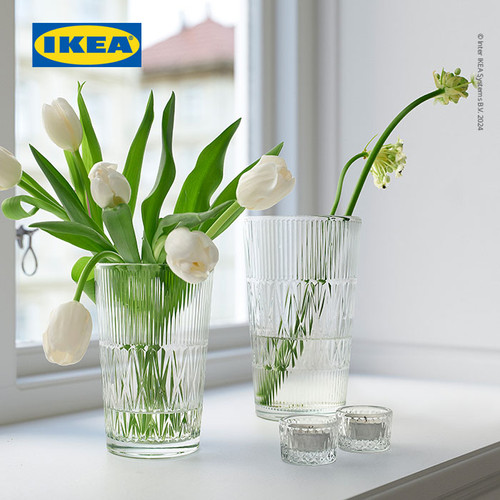 IKEA SMALLSPIREA Vas Bunga / Tanaman Bahan Kaca / Berpola 17cm