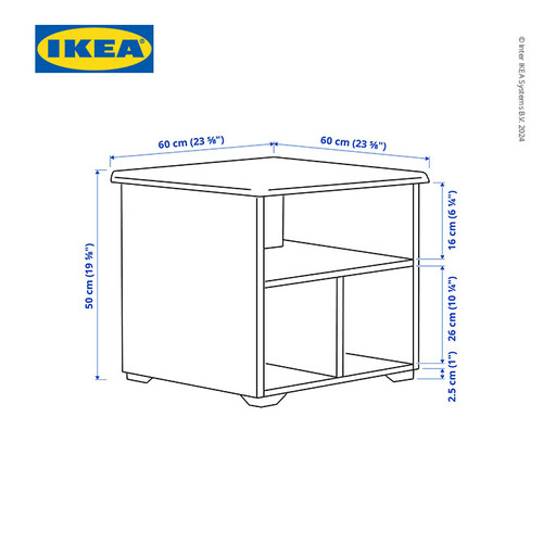 IKEA SKRUVBY Meja Tamu Dengan Kompartemen Penyimpanan 60x60cm Hitam-Biru