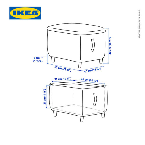 IKEA OSKARSHAMN Bangku Kaki dengan Penyimpanan Merah