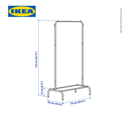 IKEA BRUKSVARA Stand Gantungan Pakaian / Rak Pakaian Biru 78x147 cm