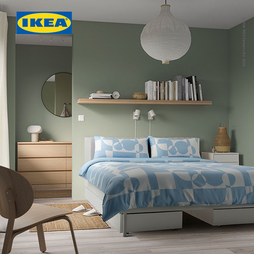 IKEA BRUKSVARA Rangka Tempat Tidur Dengan 3 Kotak Penyimpanan Putih 180x200cm