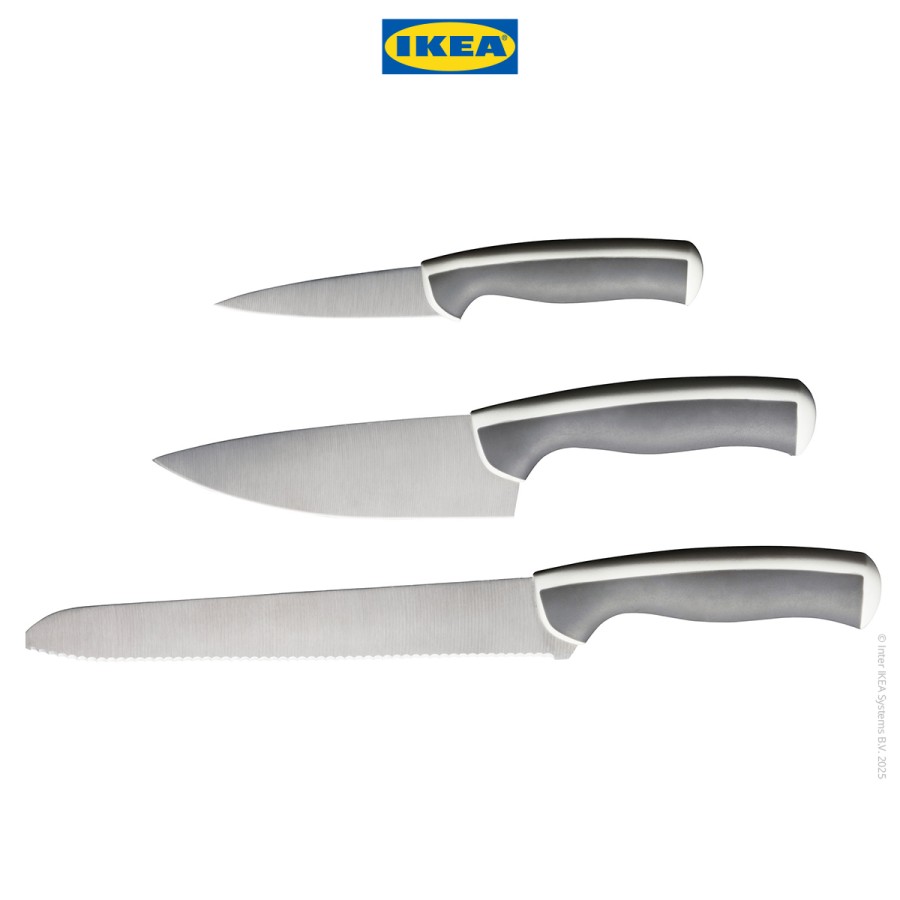 IKEA ANDLIG Pisau Dapur Abu-Abu Muda/Putih Set Isi 3pcs