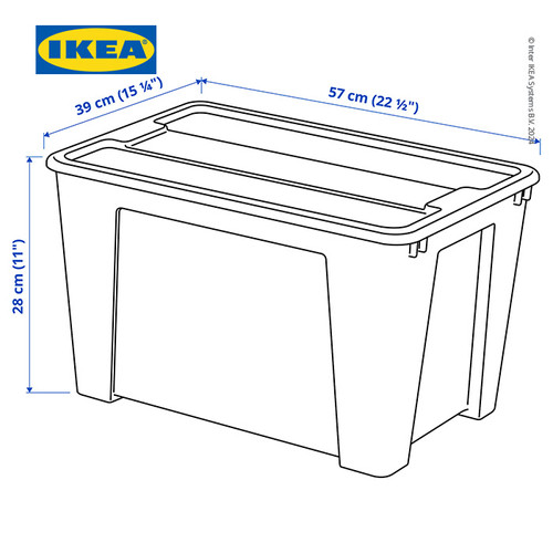 IKEA SAMLA Kotak Penyimpanan Transparan Dengan Tutup 57x39x28 cm/45L