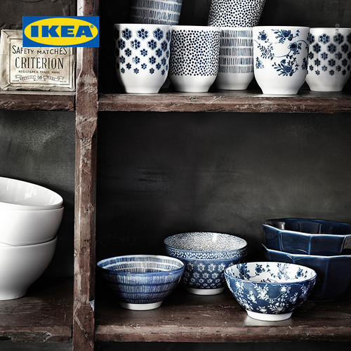 IKEA ENTUSIASM Mug / Gelas Kecil Berpola/Biru 22cl Isi 4pcs
