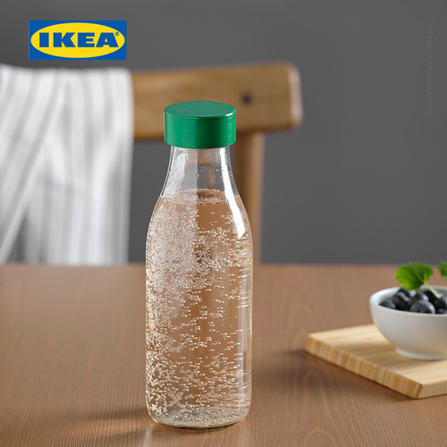 IKEA SPARTANSK Botol Minum Kaca Bening / Hijau 0.5L
