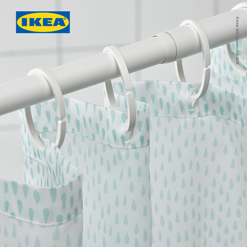 IKEA RANEALVEN Tirai Shower Putih/Toska 180x200cm