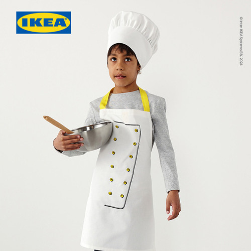 IKEA TOPPKLOCKA Celemek Anak Dengan Topi Koko Putih/Kuning