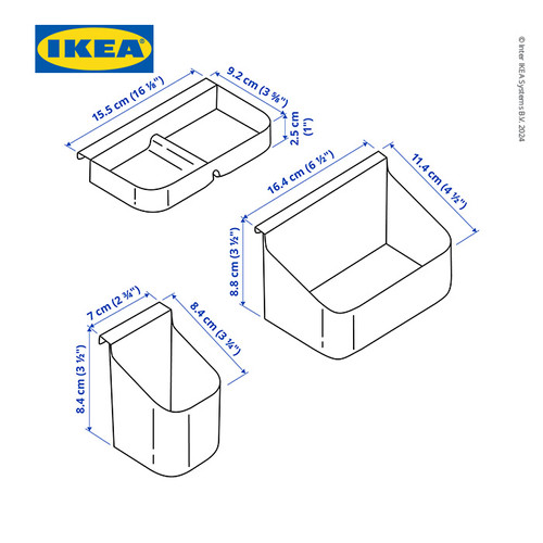 IKEA VISSLAAN Kotak Pengatur Laci Abu-Abu Set Isi 3pcs