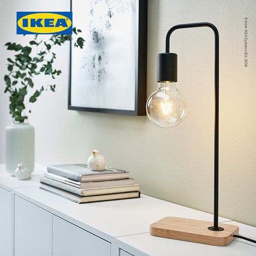 IKEA TVARHAND Lampu Meja Minimalis Hitam/Bambu