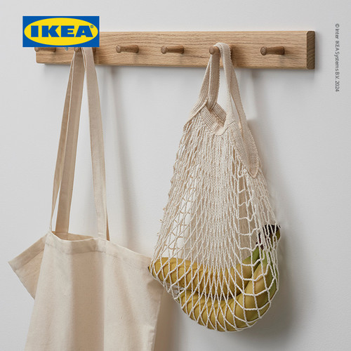 IKEA HOVOLM Rak Dinding Dengan 6 Kenop Kayu Oak