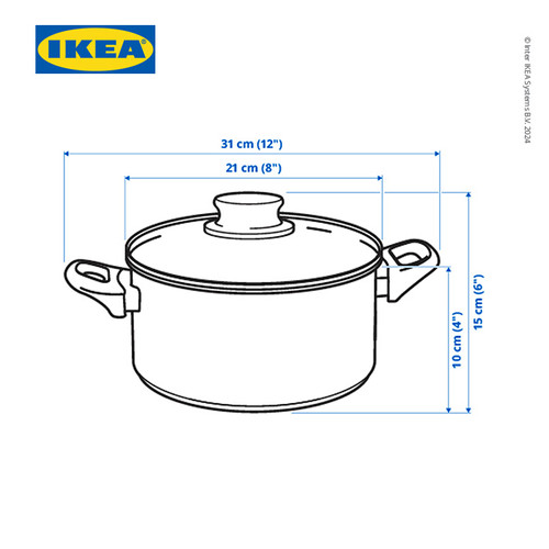 IKEA ANNONS Panci dengan Penutup Kaca Bahan Baja Tahan Karat 2.8L