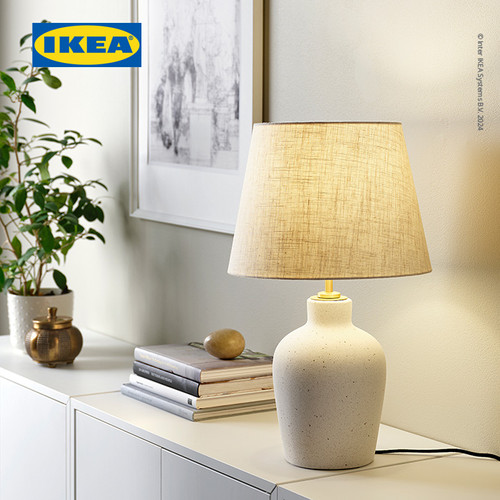 IKEA BLIDVADER Lampu Meja Putih Pudar Keramik / Krem Minimalis 50cm