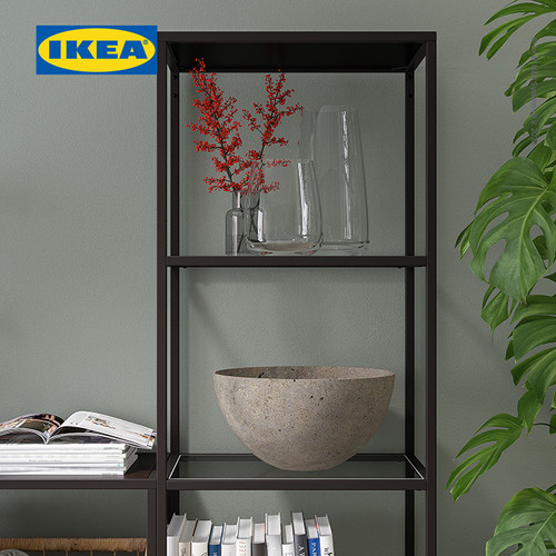 IKEA VITTSJO Unit Rak Serbaguna Minimalis Hitam-Cokelat/Kaca 51x175 cm