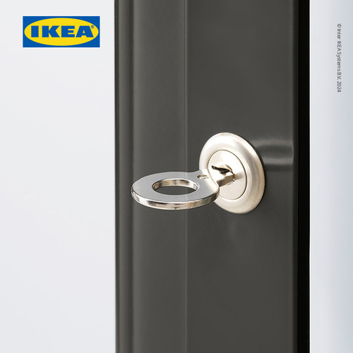 IKEA FABRIKOR Kabinet Pajangan Dengan Pintu Kaca Abu-abu Tua 57x150 cm
