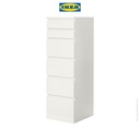 IKEA MALM Lemari Laci 6 Susun Putih Dengan Cernin Kaca Minimalis 40x123 cm