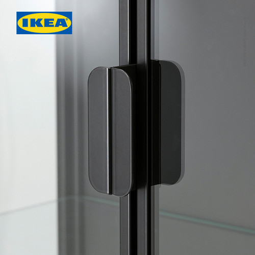 IKEA RUDSTA Kabinet Pajangan Dengan Pintu Kaca Hitam 80x37x120 cm