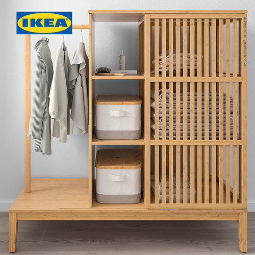 IKEA NORDKISA Lemari Pakaian Terbuka Dengan Pintu Geser Bahan Bambu 120x123 cm