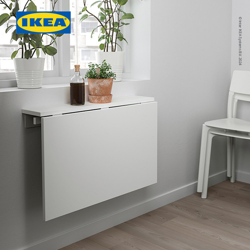 IKEA NORBERG Daun Meja Makan Lipat Dinding Putih 74x60 cm