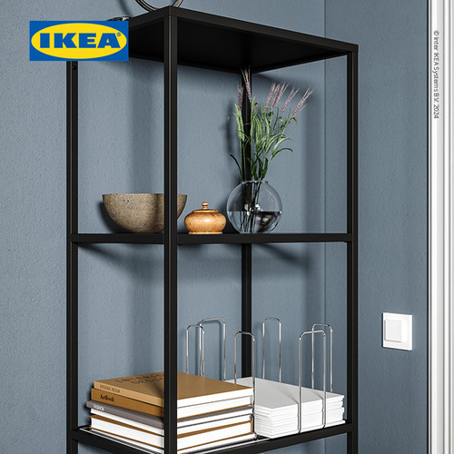 IKEA VITTSJO Unit Rak Serbaguna Minimalis Hitam-Cokelat/Kaca 51x175 cm