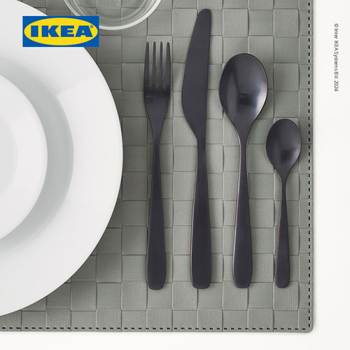 IKEA TILLAGD Set Peralatan Makan Sendok Garpu Pisau Hitam Isi 24pcs
