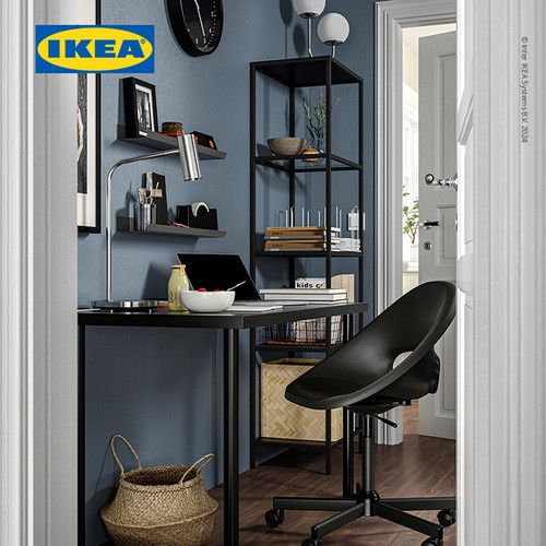IKEA VITTSJO Unit Rak Serbaguna Minimalis Hitam-Cokelat/Kaca 51x175 cm