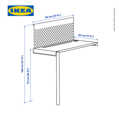 IKEA VITVAL Bagian Atas Meja Putih 95x45 cm